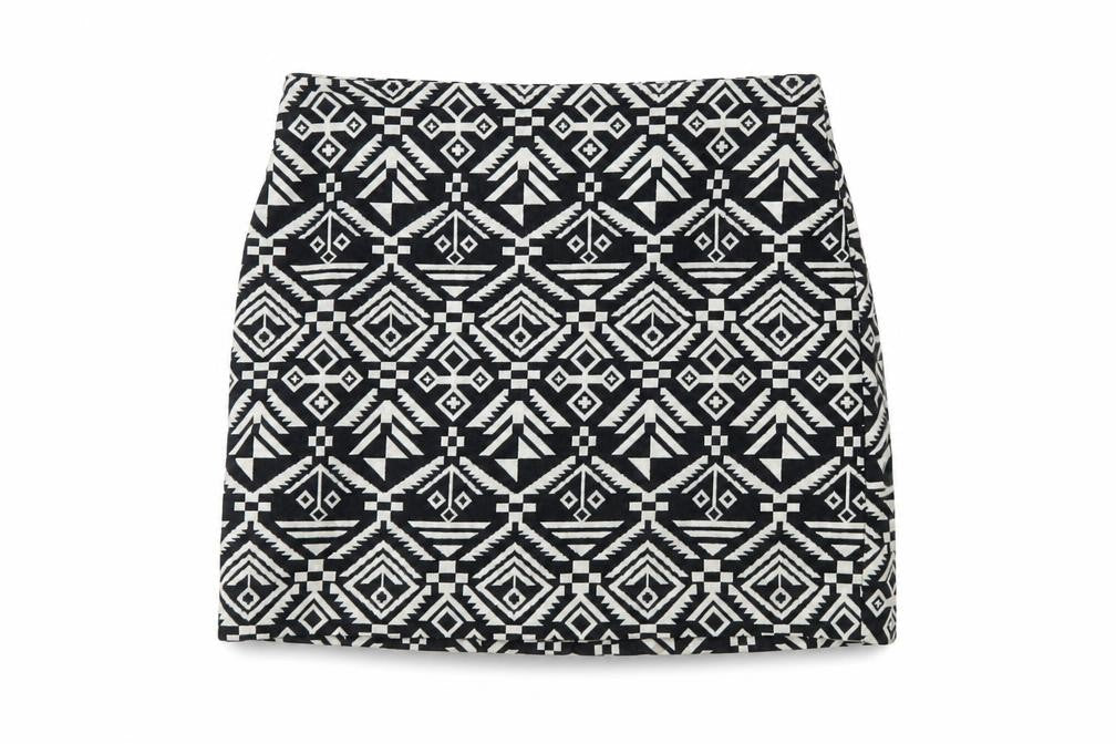 H&M Womens Black Geometric Cotton Mini Skirt Size 8 Zip