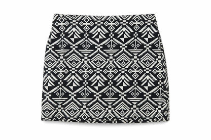 H&M Womens Black Geometric Cotton Mini Skirt Size 8 Zip