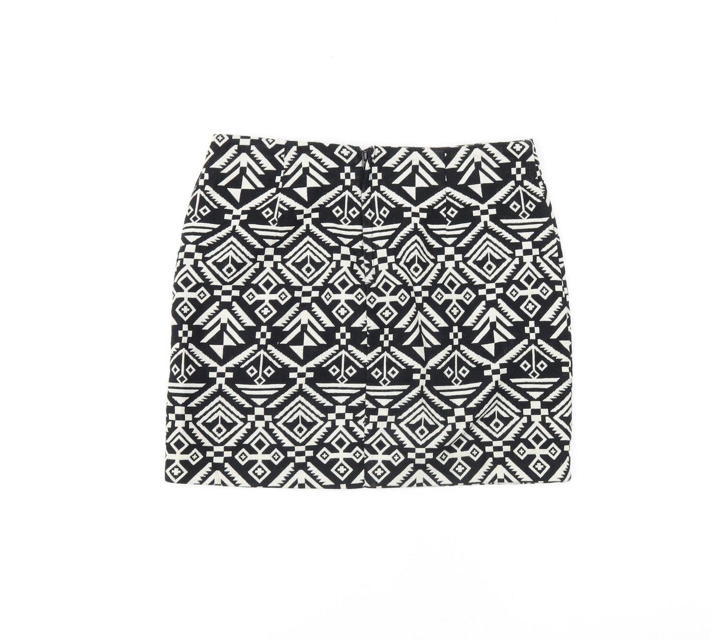 H&M Womens Black Geometric Cotton Mini Skirt Size 8 Zip