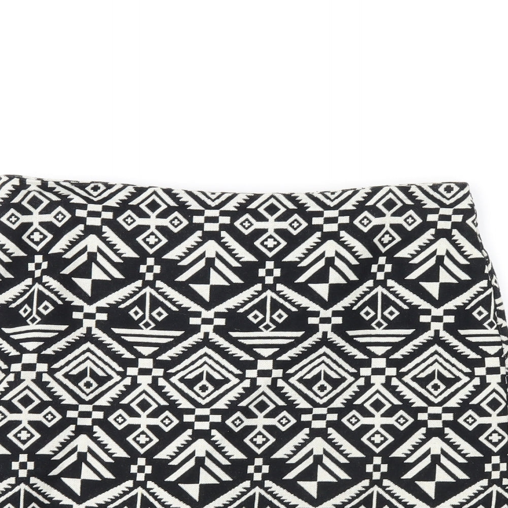 H&M Womens Black Geometric Cotton Mini Skirt Size 8 Zip