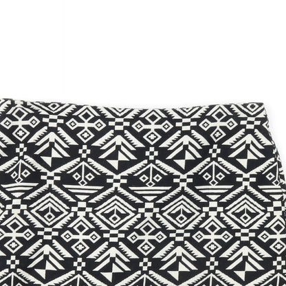 H&M Womens Black Geometric Cotton Mini Skirt Size 8 Zip