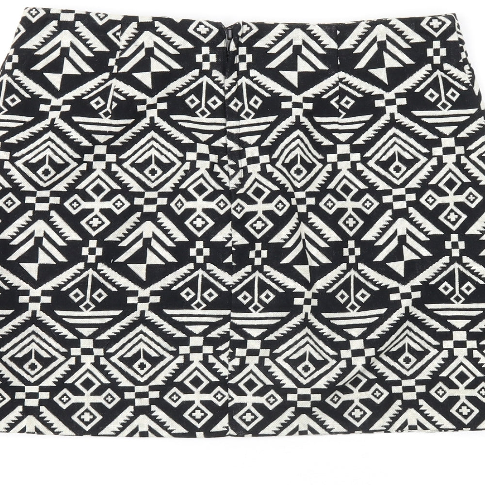 H&M Womens Black Geometric Cotton Mini Skirt Size 8 Zip
