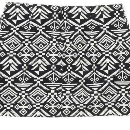 H&M Womens Black Geometric Cotton Mini Skirt Size 8 Zip