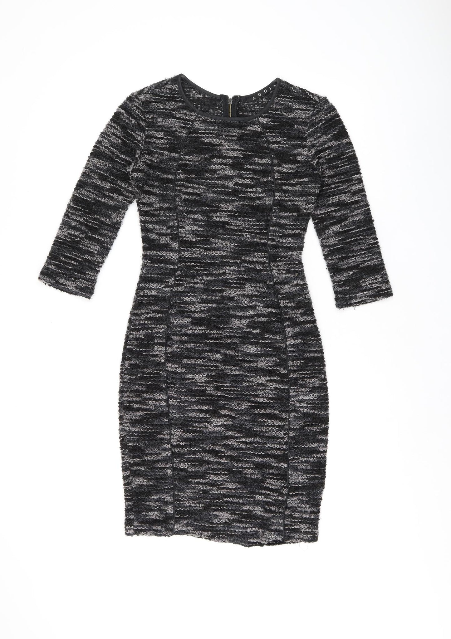 AGGI Womens Grey Polyester Bodycon Size 6 Boat Neck Zip