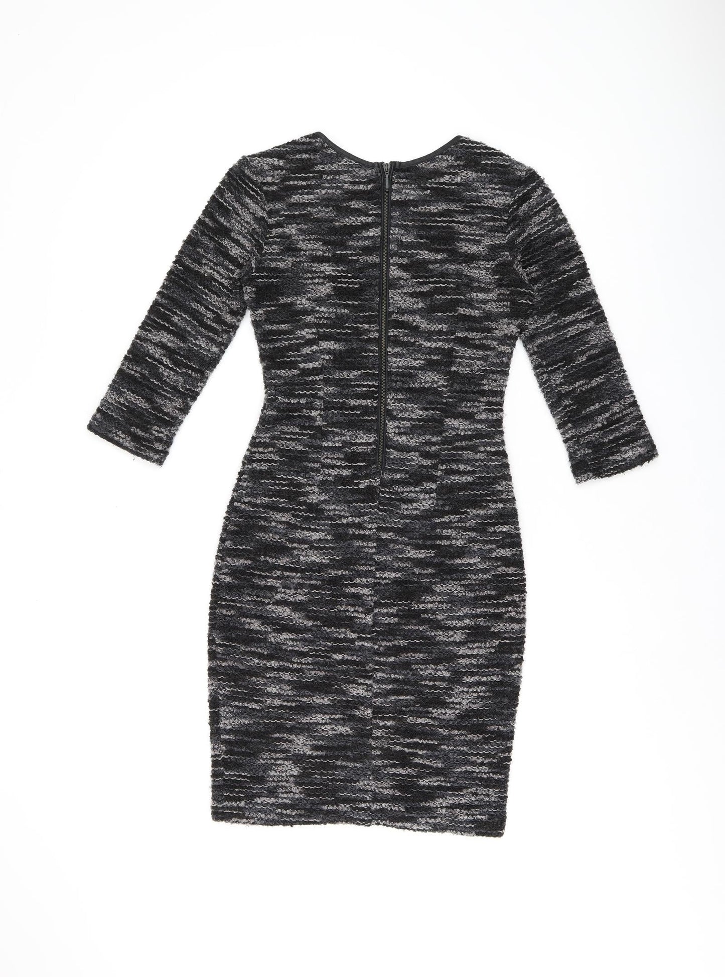 AGGI Womens Grey Polyester Bodycon Size 6 Boat Neck Zip