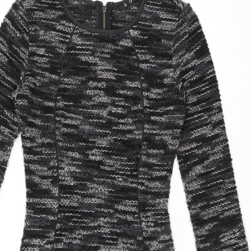 AGGI Womens Grey Polyester Bodycon Size 6 Boat Neck Zip