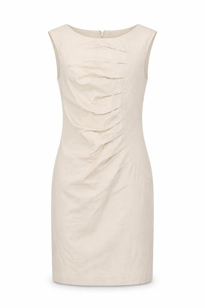 Warehouse Womens Beige Cotton Bodycon Size 8 Boat Neck Zip