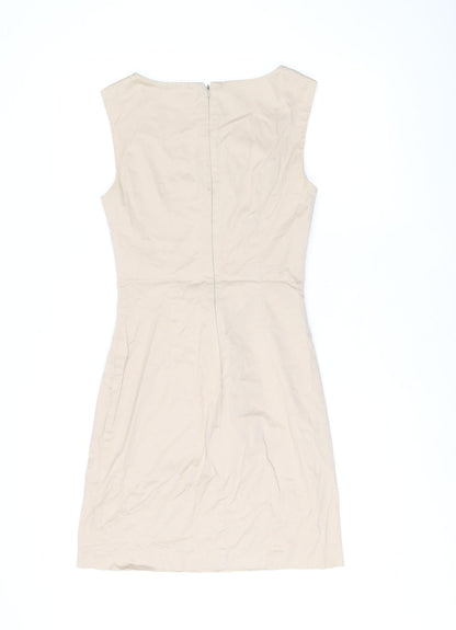 Warehouse Womens Beige Cotton Bodycon Size 8 Boat Neck Zip