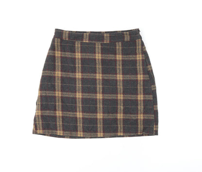 DAZY Womens Brown Plaid Polyester Skort Skirt Size L Zip