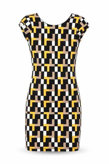 Mohito Womens Multicoloured Geometric Polyester Bodycon Size XS Boat Neck Pullover