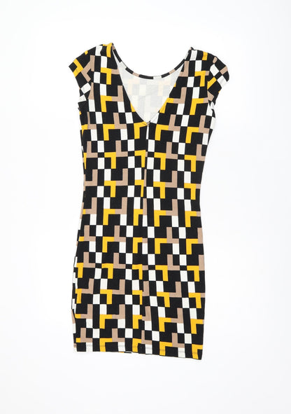 Mohito Womens Multicoloured Geometric Polyester Bodycon Size XS Boat Neck Pullover