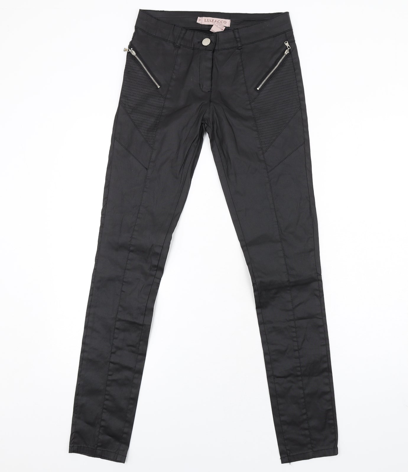 Luizacco Womens Black Cotton Skinny Jeans Size S L32 in Regular Zip - Leather Coated