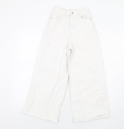 Denim & Co. Womens White Cotton Wide-Leg Jeans Size 4 L25 in Regular Zip