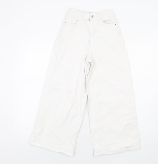 Denim & Co. Womens White Cotton Wide-Leg Jeans Size 4 L25 in Regular Zip