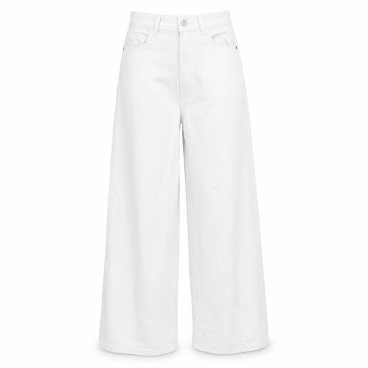 Front view of Denim & Co. women’s white cotton wide-leg jeans, size UK 4, 25-inch leg regular zip