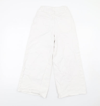 Denim & Co. Womens White Cotton Wide-Leg Jeans Size 4 L25 in Regular Zip