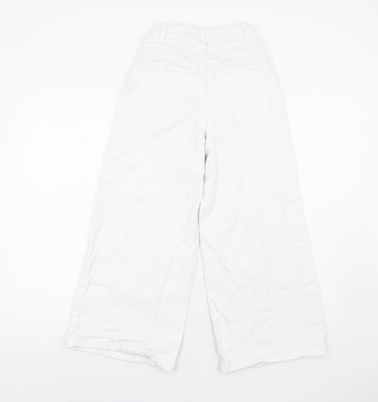 Denim & Co. Womens White Cotton Wide-Leg Jeans Size 4 L25 in Regular Zip