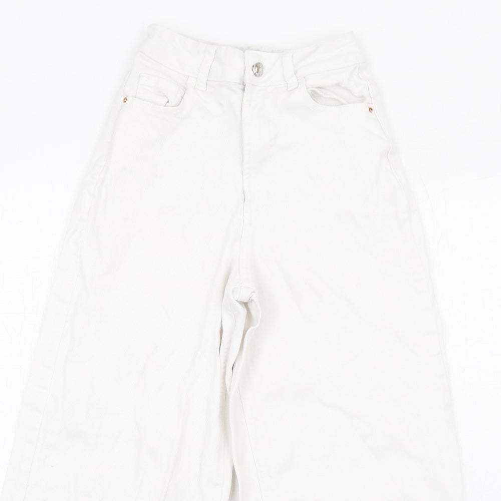 Denim & Co. Womens White Cotton Wide-Leg Jeans Size 4 L25 in Regular Zip