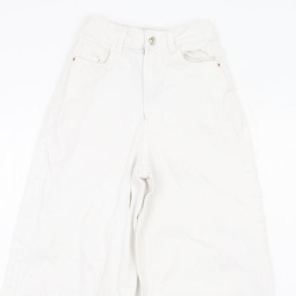 Denim & Co. Womens White Cotton Wide-Leg Jeans Size 4 L25 in Regular Zip