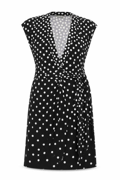 Jacqui E Womens Black Polka Dot Polyester A-Line Size XS V-Neck Pullover