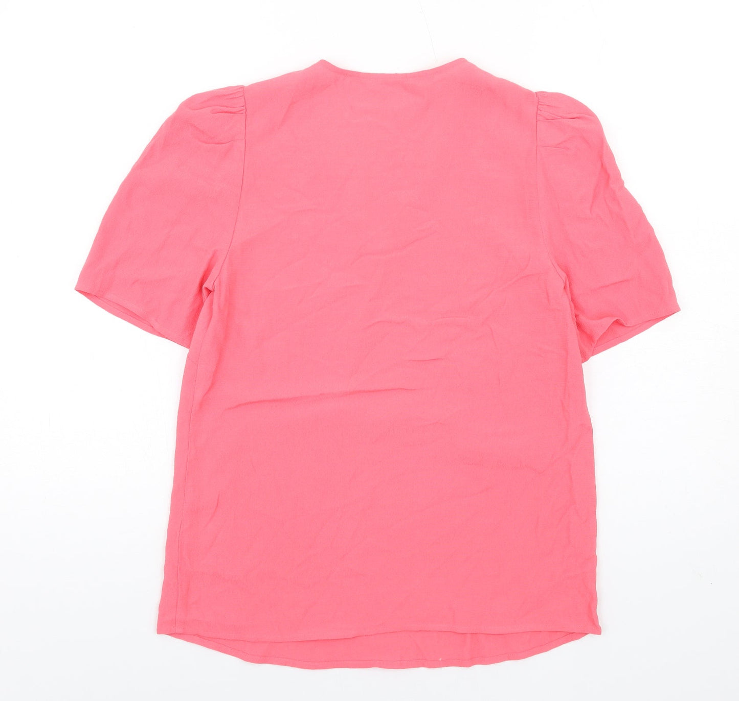 Marks and Spencer Womens Pink Viscose Basic T-Shirt Size 6 V-Neck