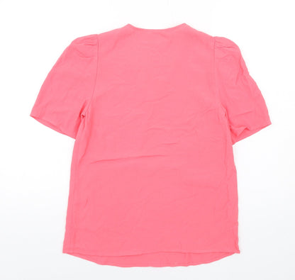 Marks and Spencer Womens Pink Viscose Basic T-Shirt Size 6 V-Neck