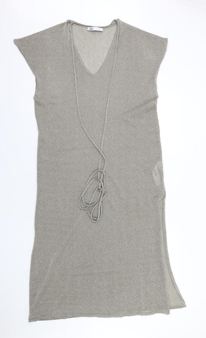 Zara Womens Brown Polyester A-Line Size S V-Neck Pullover