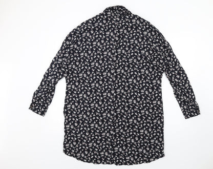 Pull&Bear Womens Blue Floral Viscose Shirt Dress Size L Collared Button