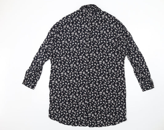 Pull&Bear Womens Blue Floral Viscose Shirt Dress Size L Collared Button