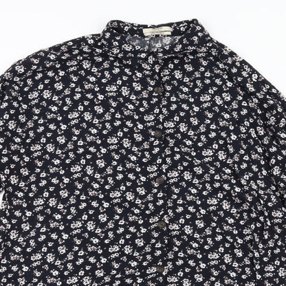 Pull&Bear Womens Blue Floral Viscose Shirt Dress Size L Collared Button