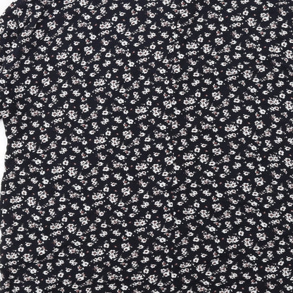 Pull&Bear Womens Blue Floral Viscose Shirt Dress Size L Collared Button