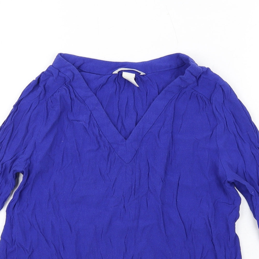 H&M Womens Blue Viscose Basic Blouse Size S V-Neck