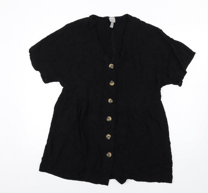 ASOS Womens Black Viscose Trapeze & Swing Size 10 V-Neck Button