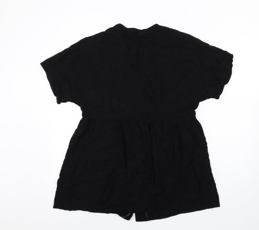 ASOS Womens Black Viscose Trapeze & Swing Size 10 V-Neck Button