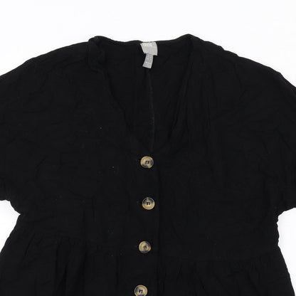 ASOS Womens Black Viscose Trapeze & Swing Size 10 V-Neck Button