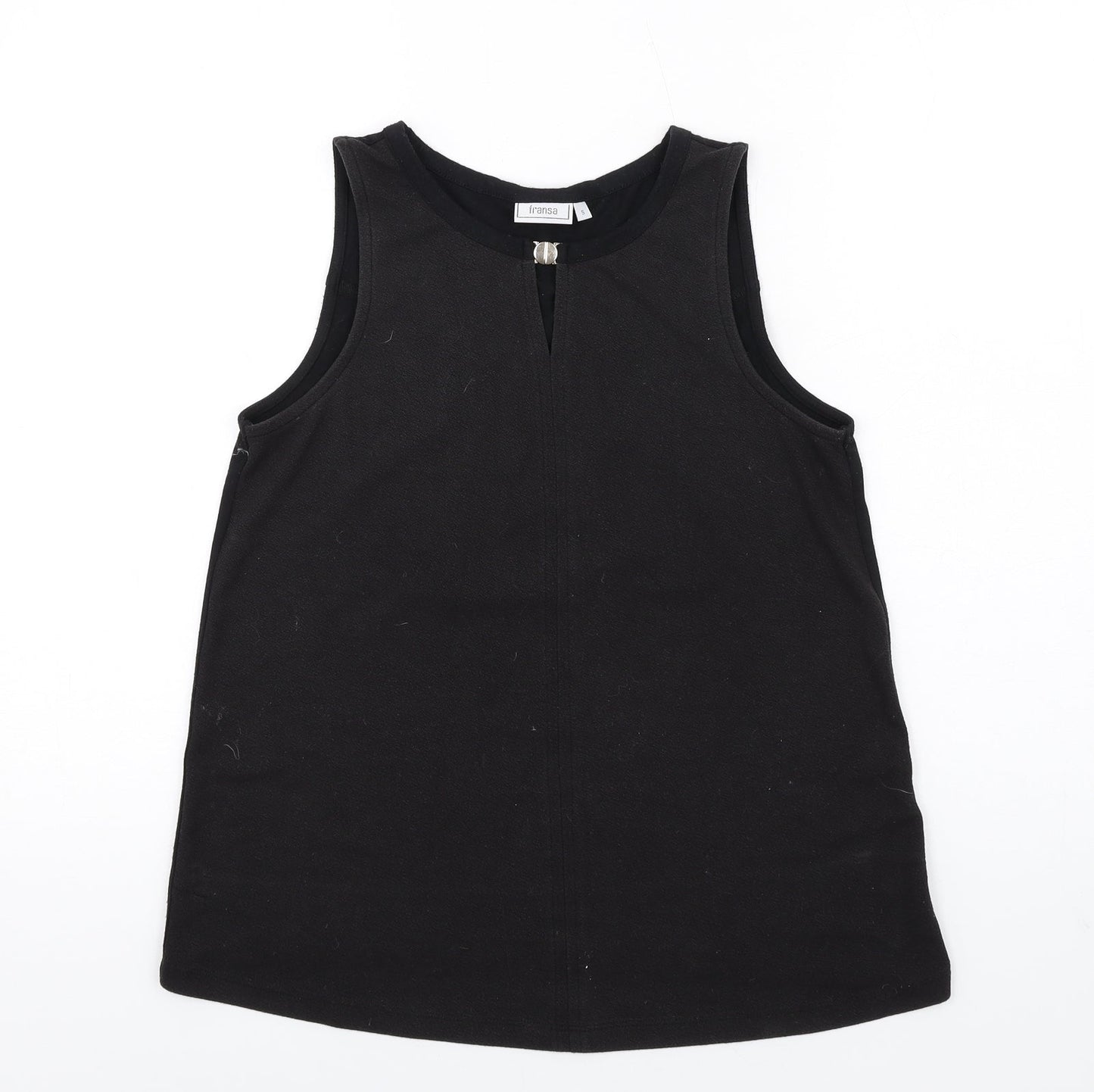 fransa Womens Black Viscose Basic Tank Size S Round Neck - Keyhole neck