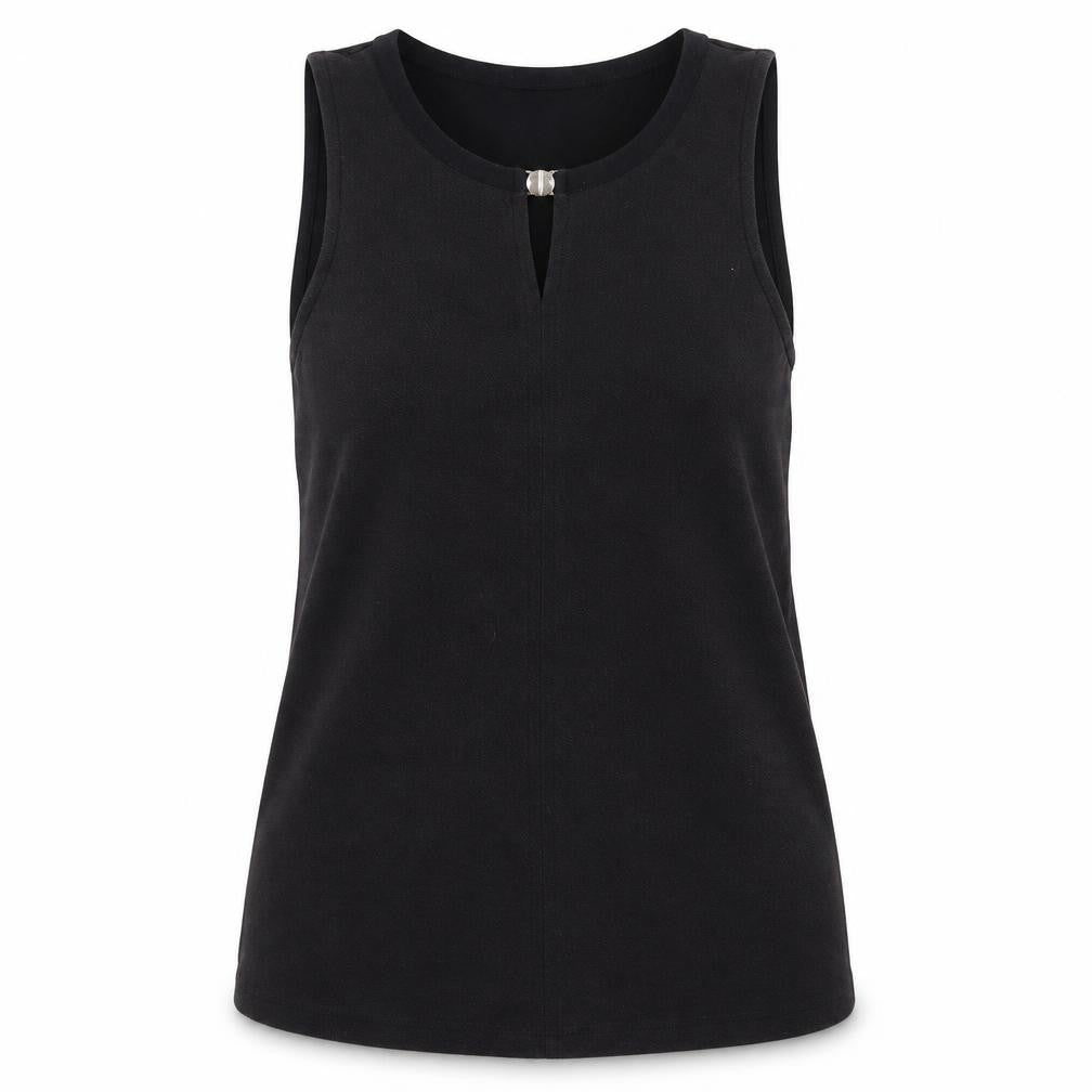 Fransa Womens Black Viscose Basic Tank Size S Round Neck - Keyhole neck
