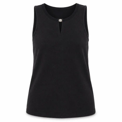 Fransa Womens Black Viscose Basic Tank Size S Round Neck - Keyhole neck