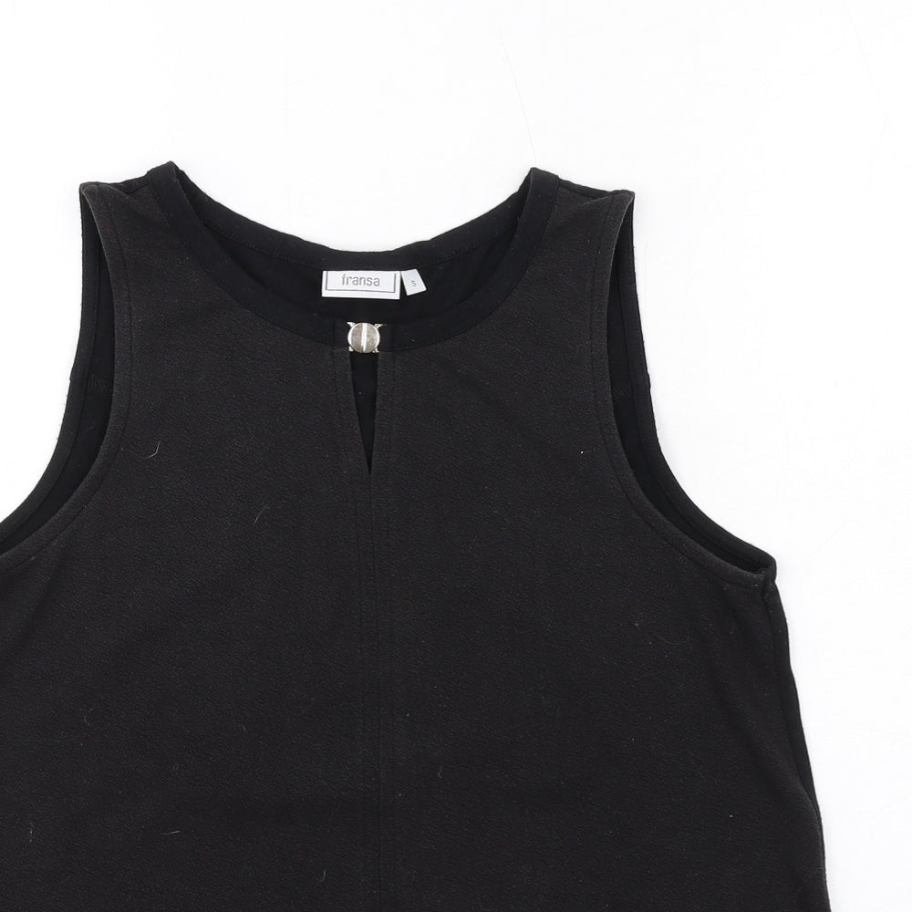 fransa Womens Black Viscose Basic Tank Size S Round Neck - Keyhole neck