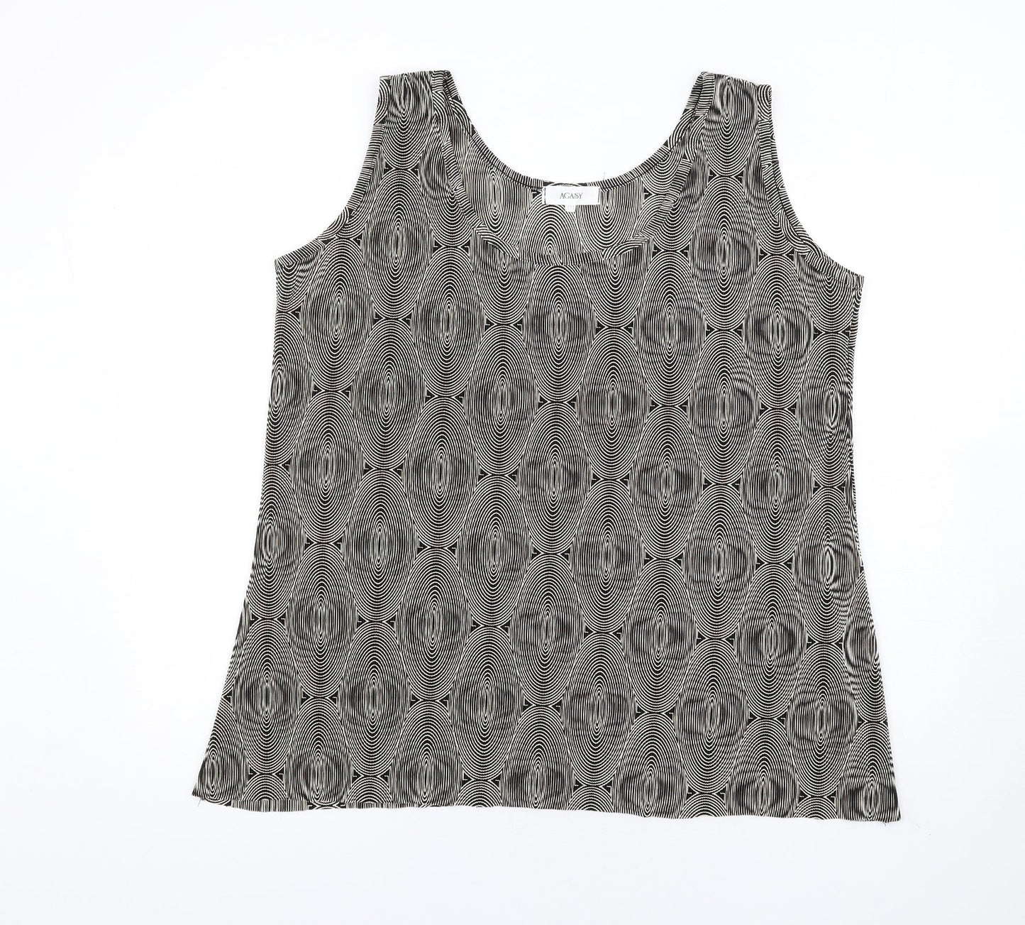 Agasy Womens Black Geometric Polyester Basic Tank Size 2XL Round Neck
