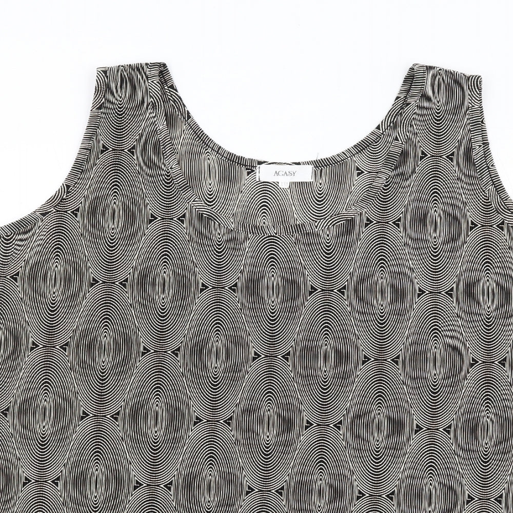 Agasy Womens Black Geometric Polyester Basic Tank Size 2XL Round Neck