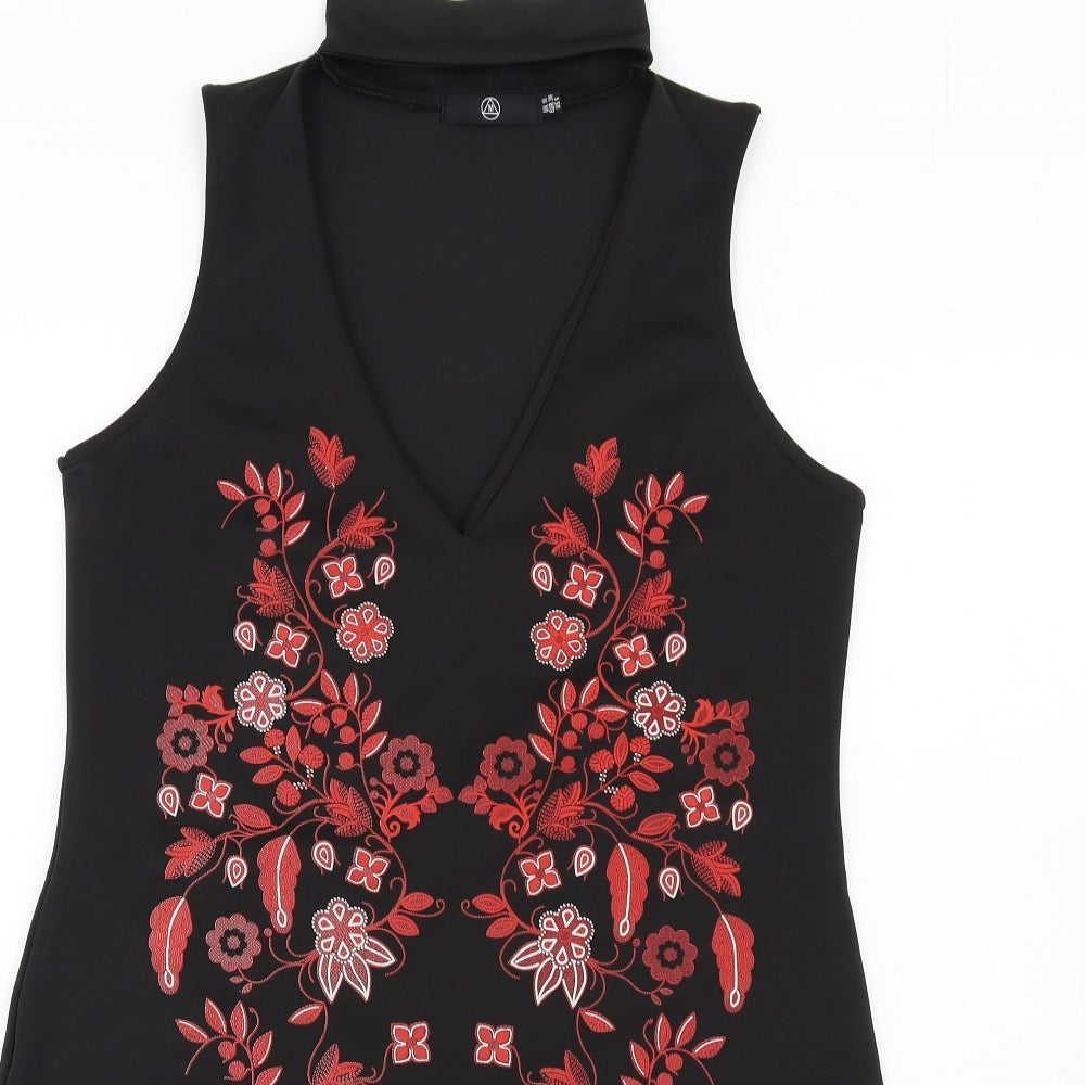 Missguided Womens Black Polyester Bodycon Size 10 Mock Neck Pullover - Keyhole neck