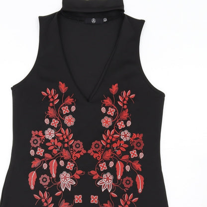 Missguided Womens Black Polyester Bodycon Size 10 Mock Neck Pullover - Keyhole neck