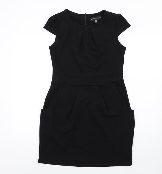 Mela Loves London Womens Black Polyester A-Line Size 12 Round Neck Zip