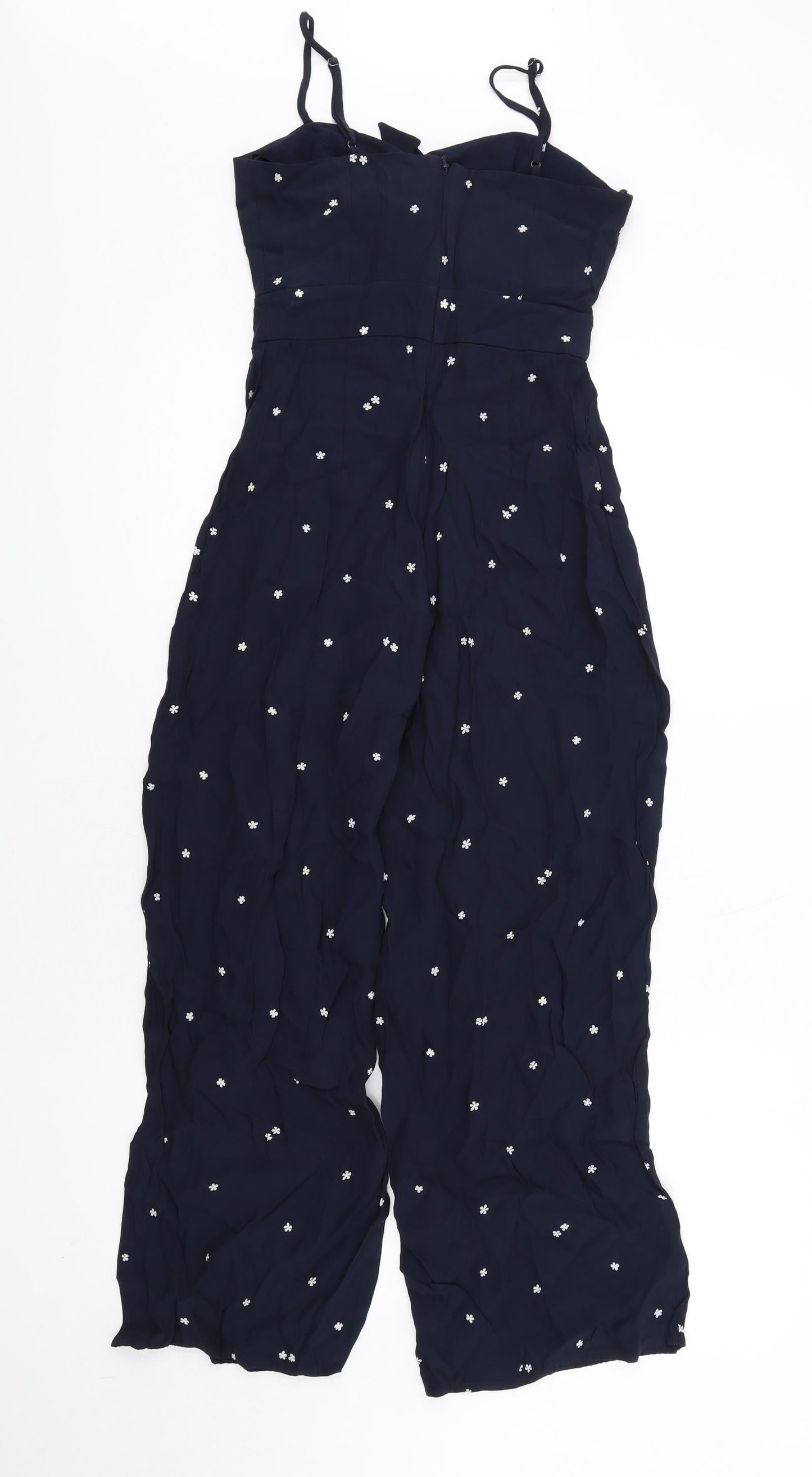 Forever New Womens Blue Floral Vinyl Jumpsuit One-Piece Size 6 L28 in Zip - Tie Front