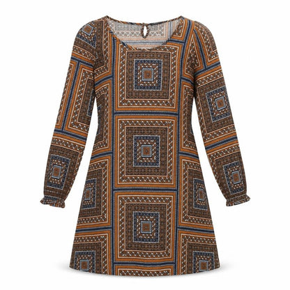 Groggy Womens Multicoloured Geometric Viscose A-Line Size S Scoop Neck Button