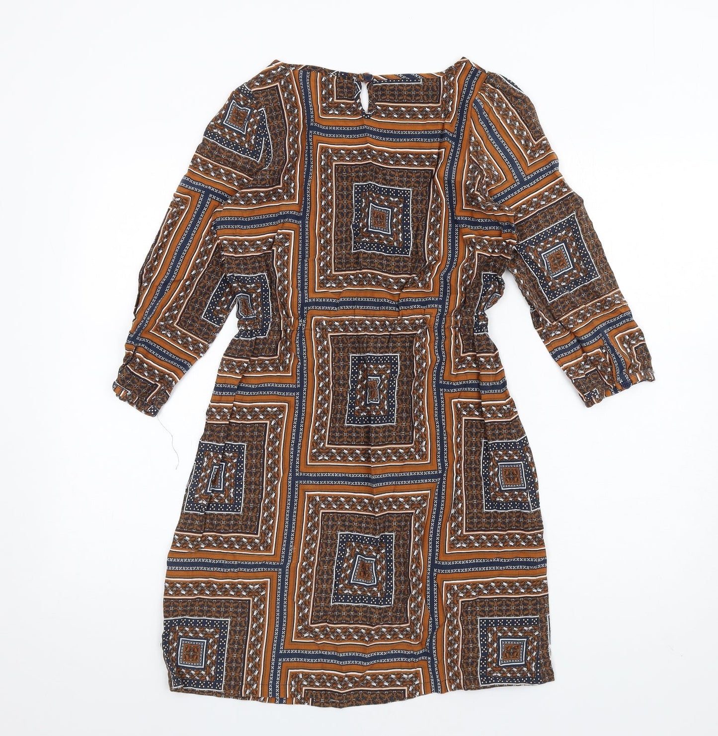 Groggy Womens Multicoloured Geometric Viscose A-Line Size S Scoop Neck Button