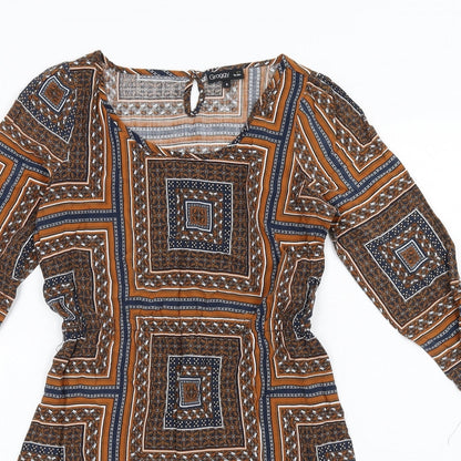 Groggy Womens Multicoloured Geometric Viscose A-Line Size S Scoop Neck Button