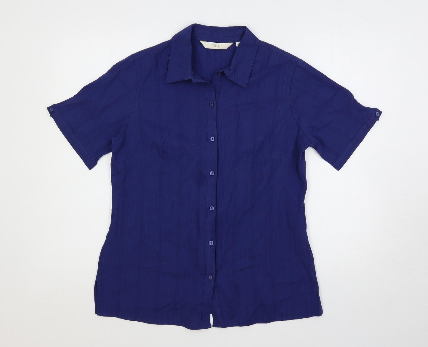 EWM Womens Blue Cotton Basic Button-Up Size 12 Collared