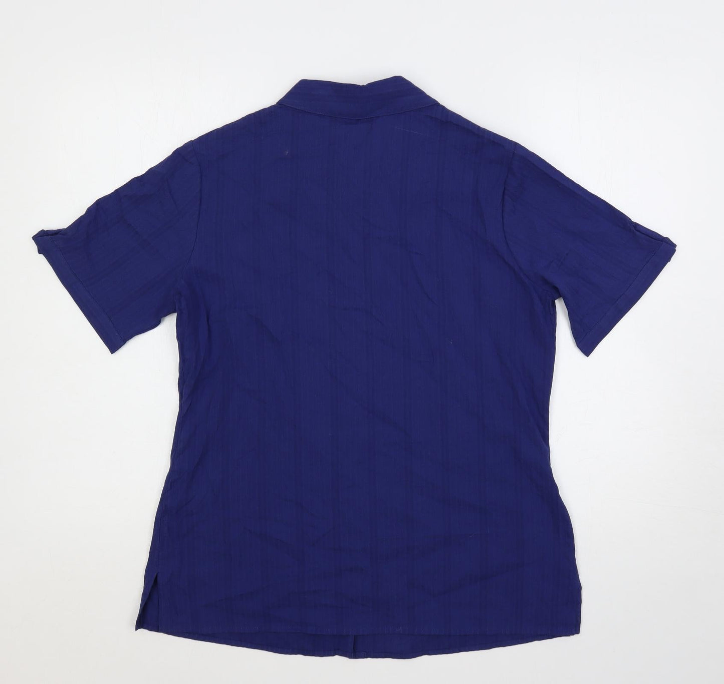 EWM Womens Blue Cotton Basic Button-Up Size 12 Collared